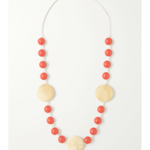 Colar Esferas Coral e Discos Bege