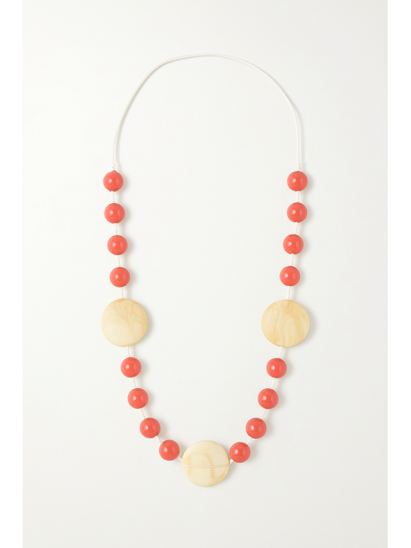 Colar Esferas Coral e Discos Bege