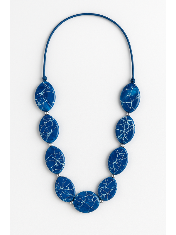 Colar Oval Azul Marmorizado